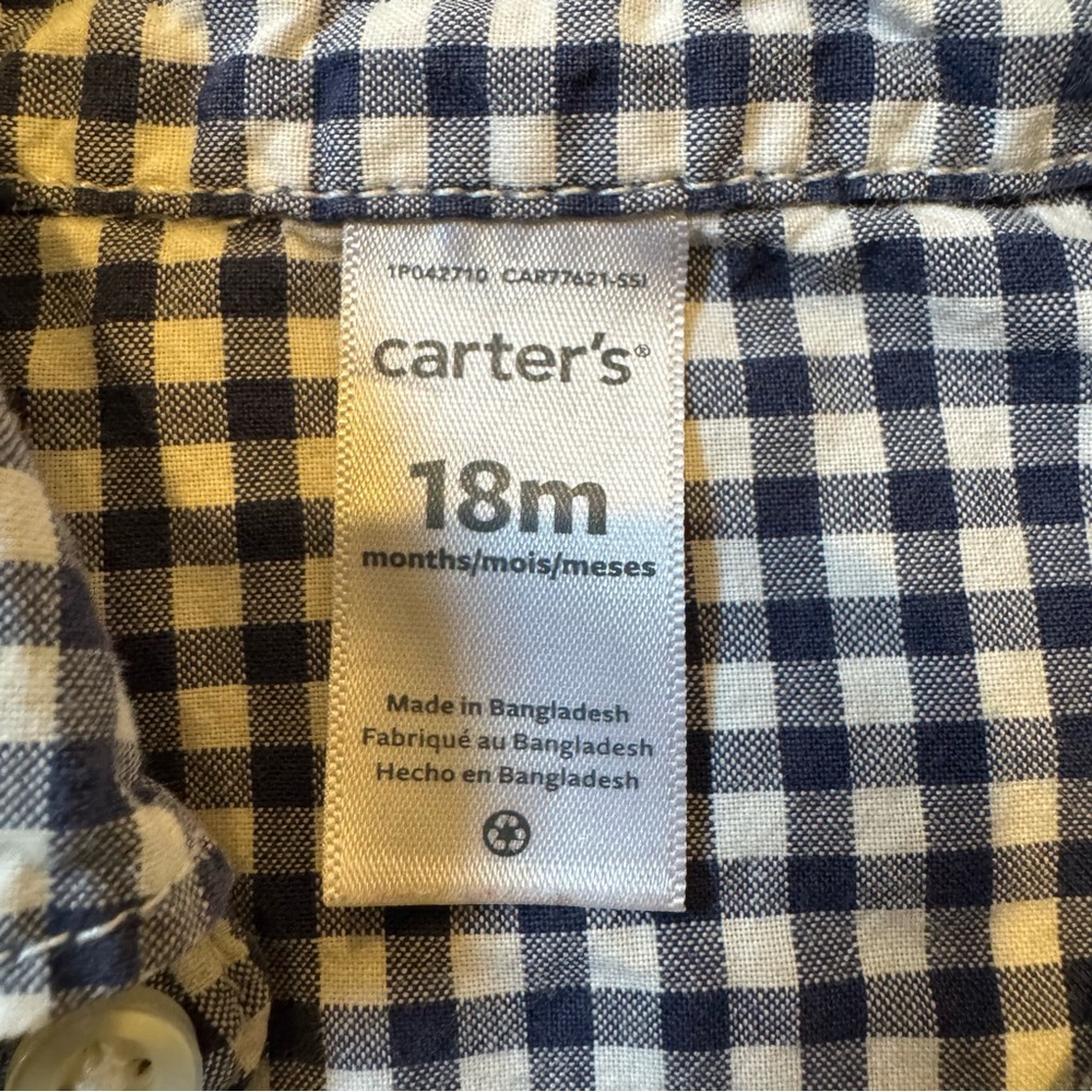 Carter's Navy and White Plaid Button-Down Shirt - 18 month - Picture 2 of 4
